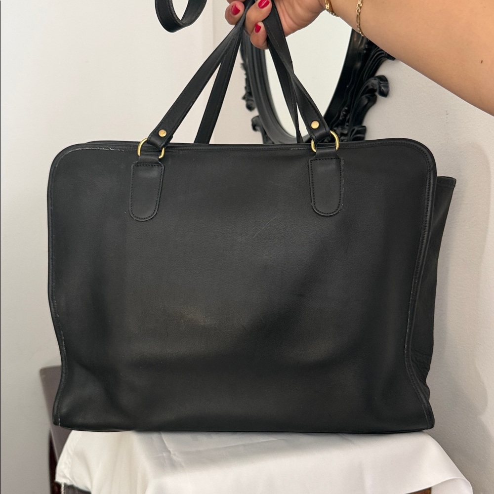 LAURA USA Black Leather Tote Bag with Gold harware - Picture 3 of 17